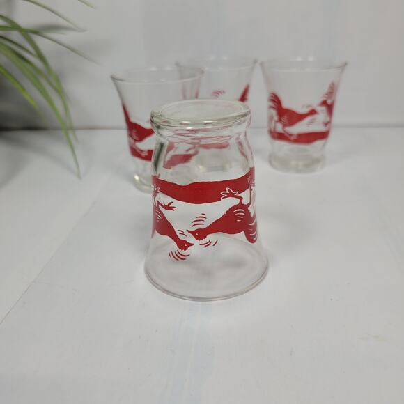 4 Vintage Fighting Rooster, Oyster Fruit Cocktail Juice Glasses, MCM Decor - Picture 4 of 4